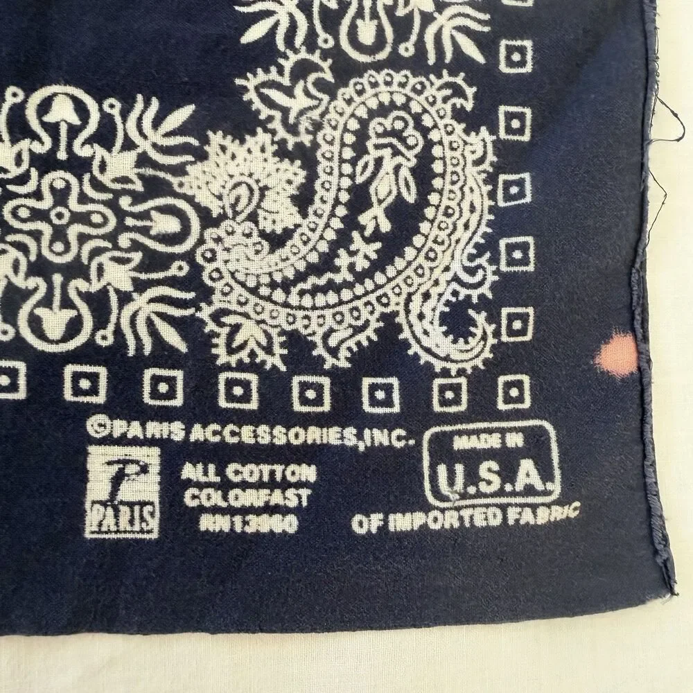 Vintage Paris Accessories Inc Bandana Navy Blue Paisley RN 13960 Made in USA